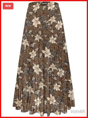 Women's Chiffon Flowy Maxi Skirt High Waist Pleated A-Line Long Skirt